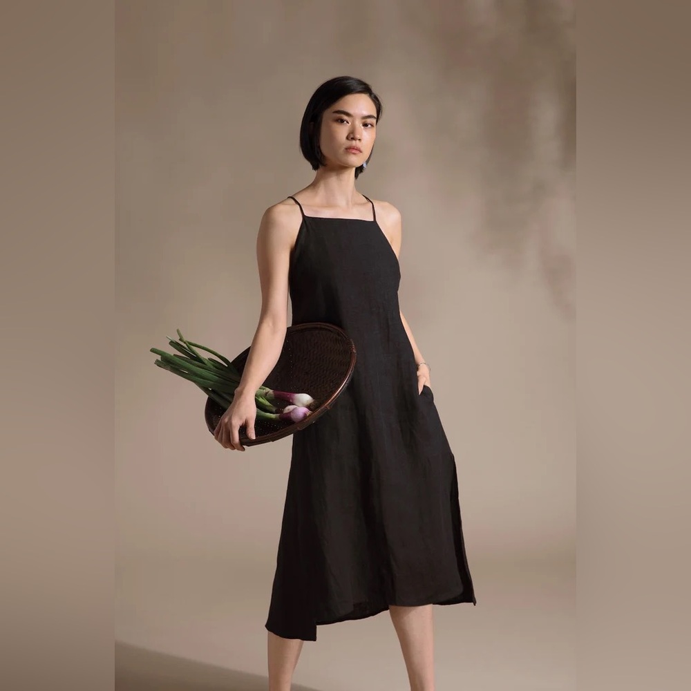 Par en Par Isla black linen dress size small